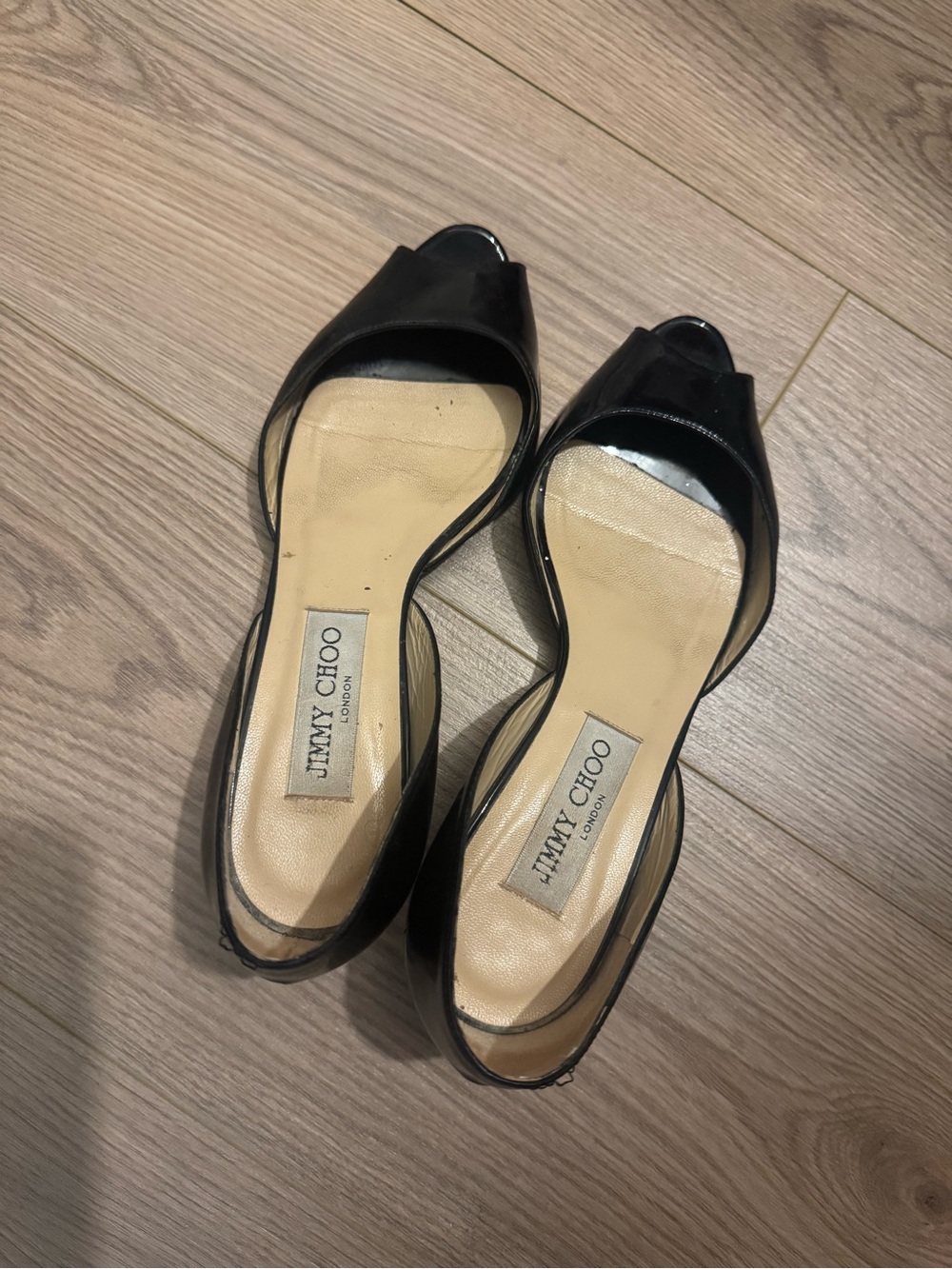 Jimmy Choo Black Patent Peep-Toe Heels